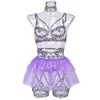 Fantaisie Dentelle Lingerie Ensemble À Volants Jarretière Sous-Vêtements Délicats 5 Pièces Sexy Transparent Érotique Tenue De Luxe Belle Intime