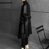 Men's Leather Faux Mauroicardi Spring Autumn Long Black Oversized Trench Coat 2023 Drop Shoulder Belt Coats for 230328