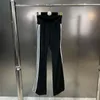 Zweiteilige Damenhose BORVEMAYS O-Ausschnitt Kurzarm Schwarz Loses T-Shirt Hohe Taille Streifen Gerades Bein Street Fashion Trend Zweiteilige Sets