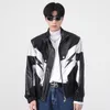 Mens Jackets IEFB 재킷 가을 가을 겨울 하이 스탠드 칼라 어깨 패딩 PU 가죽 코트 대비 컬러 패션 230327