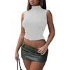 Plus maat S-3XL dames t-shirt met hoge nek geplooide backless crop top casual mouwloze sexy tee shirt vest vrouwen