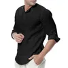 2023 Linho de linho de algodão masculino de verão 3/4 camisa de manga casual camisas respiráveis ​​moda de verão praia tops