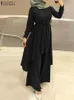 Abbigliamento etnico Musulmano Pantaloni a gamba larga Abiti islamici ZANZEA Completi in due pezzi Completi da donna Moda Collo con risvolto Camicia a maniche lunghe Set di pantaloni 230328