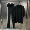 Zweiteilige Damenhose BORVEMAYS O-Ausschnitt Kurzarm Schwarz Loses T-Shirt Hohe Taille Streifen Gerades Bein Street Fashion Trend Zweiteilige Sets