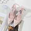 Sandales en cuir verni à bout pointu pour femmes, chaussures de styliste, Sexy, talon de chat, fête de mariage, sangle arrière en cuir, talons hauts, 2023