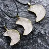 Decorative Figurines Natural Irregular Gem Crystal Stone Moon Pendant Original Electroplated Gold Edge Cluster Crescent Necklace