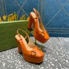 Damplattform Slingback Pump Dress Skor Lyxdesigner Äkta läder Chunky Heel Svart Vit Python Ljusrosa Grön Orange Högklackade sandaler