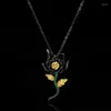 Kedjor Original Creative Silver Color Natural Crystal Necklace Retro Rose Flower Pendant Chain Black Gold Jewelry