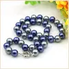 Ketten Mode Glas Shell Perle Perlen Halskette 10mm Blau Grau Runde Krawatte Frauen Mädchen Geschenke Ornamente Schmuck Machen design