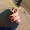 False unhas rubi curto em pó 24pcs adesivos de manicure para acessórios de unhas cola e ferramentas falsas pressionadas