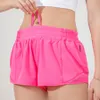 L091 Built-in Continuous Drawcord Yoga Shorts Women Sweatpants with Hidden Zipper Side Drop-in Pockets Low-Rise Short Pants Breathable Quick Dry Sports Shorts