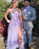 Lilac A-Line TULLE PROM Dresses Leg Slit Appliques Vestidos de Fiesta Elegantes Para Mujer 2023 Feestavondjurken