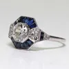 Женский синий кристалл инкрустанный кольцевой сплав сплав с сплав