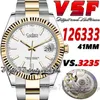 2023 cf126333 3235 VSA3235 Automatic Mens Watch 41MM Fluted Bezel White Dial Stick Yellow Gold Silver Two Tone SS 904L Steel Bracelet Super Edition eternity Watches