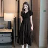 Casual jurken Franse V-hals RUFF SOLID Chiffon Dress Fashion Women Fall Department Elegant Purple Sundress Casual Party Club Dress 230327