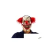 Party Masks Halloween Mask Scary Clown Latex fl Face Big Mouth Red Hair Nose Cosplay Horror Masquerade Ghost Delive Dha7G