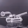 2 estilos Cachimbas Mini quemador de aceite de vidrio grueso Bong Diseño de tanque Dab Rigs Reciclador Ashcatcher Bubbler Pipa de agua para fumar con tubos de quemador de aceite de vástago inferior de 14 mm