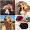 Basker platt topp fedoras hattar för kvinnor fast färg imitation ull jazz cap elegant brittiska breda brim damer mössor bowler fedora