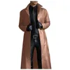 Men's Leather Faux Trench Coat Vintage British Style Windbreaker Handsome Solid Color Slimfit Overcoat Long Jacket Plussize Outwear 230328