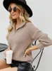 Dames truien rits omhoog trui gebreide kleding vintage winterpullover lange mouw top 2023 jumper trekt warm gebreide voor vrouwen