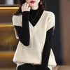 Chalecos de mujer Elegante Color sólido con cuello en V Chaleco de punto Suéter Ropa de mujer Otoño Suelto Casual Jersey Tops coreanos 230328