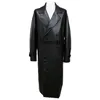 Herrläderfaux Mauroicardi Spring Autumn Long Black Overized Trench Coat 2023 Drop Shoulder Belt Coats för 230328