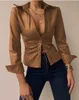 Blouses-shirts voor dames 2022 Nieuwe mode Populaire lente lange mouw v-neck pu lederen splice dames shirt vrouwen y2303