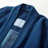 Jackets masculinos Badbowl japonês Retro Indigo Planta Kimono Blue Tinging Robe pesado Kendo Fabric Halve Sleeve Men Men Casual Cardigan CoA