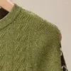 Pantaloni da donna a due pezzi da donna verde lavorato a maglia Set 2023 estate femminile spalla fibbia in metallo O-Collo manica corta top o vita alta semplice lungo