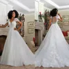 Elegant A-line Wedding Dresses V-neck Short Sleeve Lace Applicants Tulle Hollow Chapel Gown Custom Made Zipper Plus Size Bridal Dress Vestidos De Novia