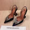 Amina Muaddi Begum Crystal-Embellished Backle Stain Pumps Shoes Spool Heels Sandal