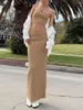 Robes de travail haut pour femme jupe costume sans manches épaules dénudées couleur unie gilet de culture enveloppé longue demi robe tenue