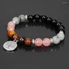 Strand Tree of Life Pendant Pärlor Elastiska armband Natural Stone Tiger Eye Pink Crystal Pärled Armband Bangle Women Men Yoga smycken