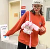 Kawaii rosa branco grande olho de pelúcia mochila garotinha fofa acessórios suaves bolsa de zíper para meninas presente de aniversário