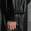 Men's Leather Faux Mauroicardi Spring Autumn Long Black Oversized Trench Coat 2023 Drop Shoulder Belt Coats for 230328