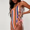 Dames badmode sexy vrouwen gestreepte bikini push up kanten eendelige zwempak zomer strand dragen badpak dames zwempakwomen's