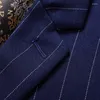 Men's Suits Classic Formal Striped Black Gray Blue Slim Fit Men Business Casual Suit Man Blazers And Pants With Vest