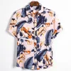 Мужские повседневные рубашки мужская хлопковая полиэфирная рубашка с короткими рукавами тропическая цветочная ладонь на гавайских пляжах мужские рубашки повседневные блузки для мужчин w0328