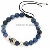 Beaded Fashion Men Women Stone Bead Bracelet Pave Setting Black Crown Charm Weave Braiding Rame Drop Delivery 202 Dhqvs