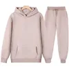 Herrespår Nya män Kvinnor Tracksuit hoodies Casual Solid Color Thick Pullover och Long Pant 2-Piece Set Men Autumn Fleece Jogger Sports Suit W0328