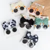 2Pcs/Card Panda Bear Baby Sunglasses Textured Fabric Headband Cute Dot Price Bullet Bow Hairbands Kids Seaside Sun Glasses