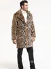 Hommes en cuir Faux chaud hiver vêtements d'extérieur automne vêtements manteau de fourrure Jacquard imprimé léopard grand revers haut Long 230328