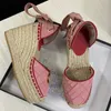 2023 high-heeled sandals twine braided cross strap fisherman shoes designer thick bottom light wild wedge comfortable canvas shoes With Box NO037