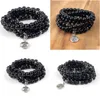 Beaded Diezi Men Natural Stone 108 Black Obsidian Beads Armband For Women Buddhist Mala Halsband Yoga smycken Buddha Charm Armband Dhahz