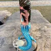 11 '' Glass Bong Glow in the Dark Mermaid Pipa da fumo dipinta a mano Narghilè con becher spesso con ciotola maschio downstem 14mm