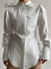 Kvinnors blusar skjortor zadily 2023 våren ny i streetwear långärmad vit skjorta kvinnor minimalistisk fickknapp upp damer tunika blus kvinnliga toppar y2303
