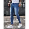 Erkek pantolon yaz moda erkek kot ince şekil mavi elastik düz renk sıkı pantolon sokak sıradan sosyal yüksek kaliteli denim 230328