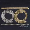Herrar Rock Miami Necklace Armband 15mm 2 Rows Bredd 20 "22" 24 "18K Gold Plated Silver Ice Hip Hop Cuban Link Chain"