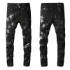 Black Ripped Designer Jeans Skinny Mens Fit Distressed Torn For Man Rip Pants Damaged Patchwork Long Zipper Distress Destroyed Denim Youth Slim Straight Hole