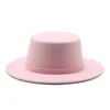 Femmes élégantes haut plat Fedora chapeaux avec bande de feutre couleur unie Imitation laine Jazz casquette large bord dames canotier melon chapeaux